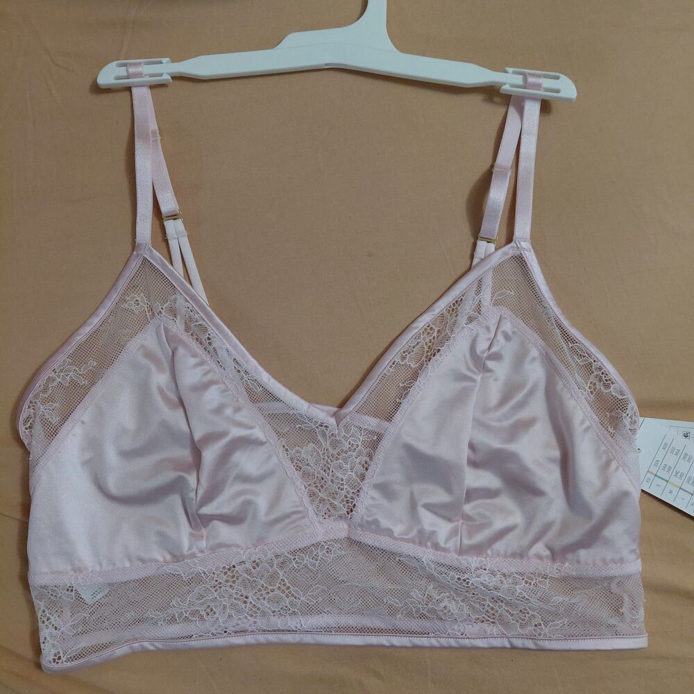 Auden Pink Lace Triangle Bralette NIP Size L Soft Sheer Wirefree Bra